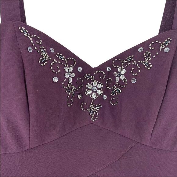 Purple Cocktail Dress Tiered Ruffle Beaded V Neck Mother Of The Bride Size 10 - Picture 4 of 7